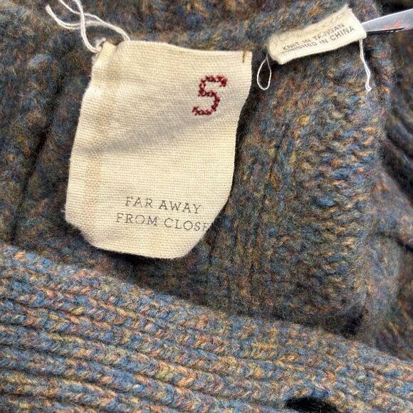 Anthropologie Far Away From Close Cardigan Women's  S Wool Blend Cable Knit Blue - Picture 9 of 15